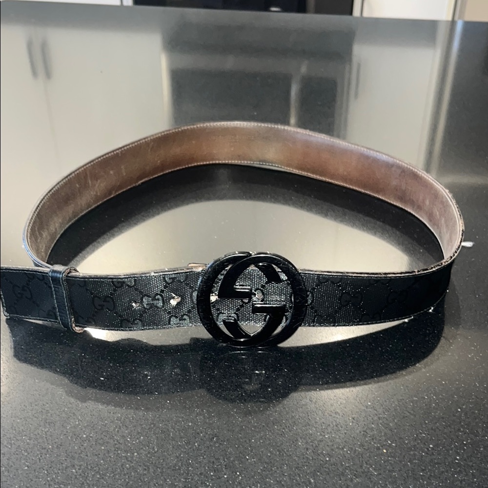 Gucci Black Monogram Leather Belt